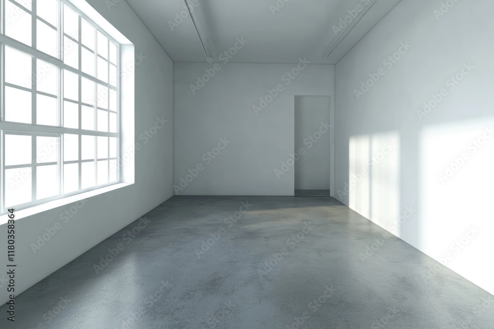 A simple room with a window and a door, perfect for interior design or architecture projects A simple room with a window and a door, perfect for interior design or architecture projects