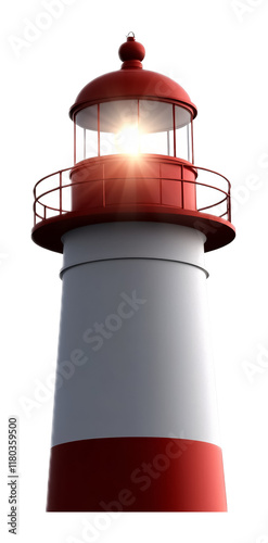 Guiding Lighthouse Beam for Navigation Isolated on White Background