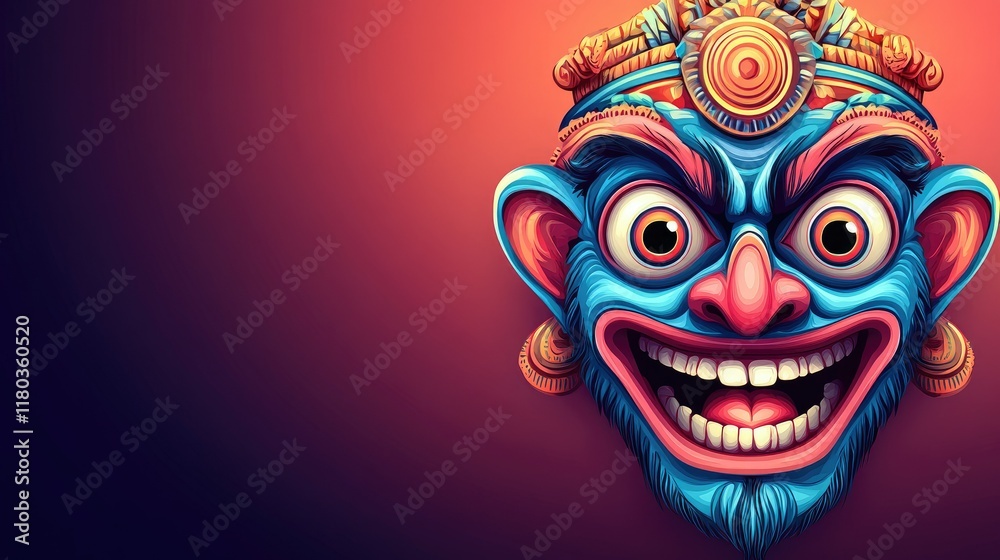 Naklejka premium Vibrant colorful mask, expressive face, artistic design, digital illustration.
