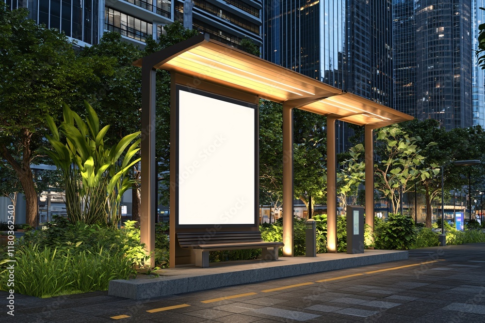 Blank Poster Frame at Bus Stop in Minimalist Style Blank Poster Frame at Bus Stop in Minimalist Style