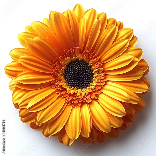 Vibrant Gerbera Daisy Gerbera jamesonii closeup showcasing bright orange petals textured centers isolated on a transparent white background photo