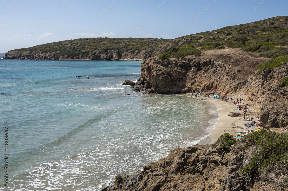 The beautiful beach of Turri in Sant'Antioco with the turquoise and crystalline sea