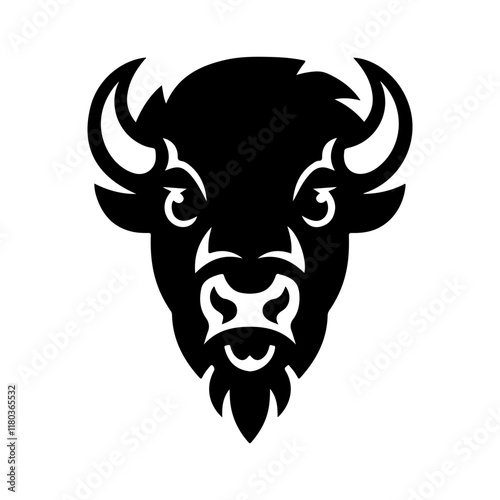 Illustration of bison head in monochrome style. Bison head in logo style. Design element for logo, emblem, sign, badge, poster. Vector illustration