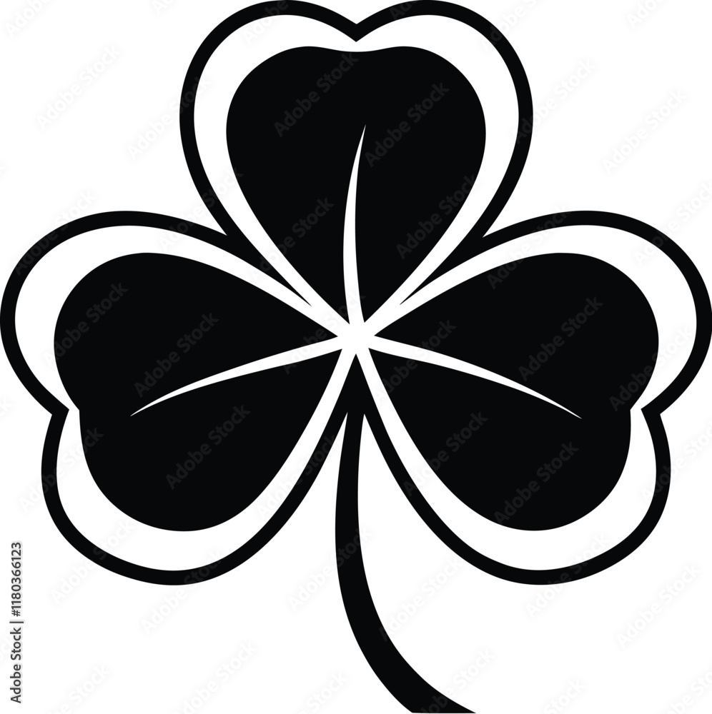 Shamrock Leaf Icon, silhouette of shamrock, Black silhouette of shamrock plant, Vector illustration design.	
