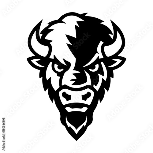 Illustration of bison head in monochrome style. Bison head in logo style. Design element for logo, emblem, sign, badge, poster. Vector illustration