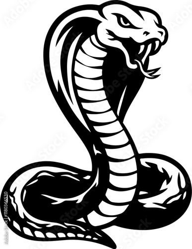Illustration of snake in monochrome style. Viper snake in logo style. Design element for logo, emblem, sign, badge, poster. Vector illustration