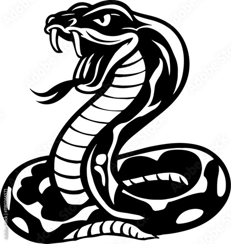 Illustration of snake in monochrome style. Viper snake in logo style. Design element for logo, emblem, sign, badge, poster. Vector illustration