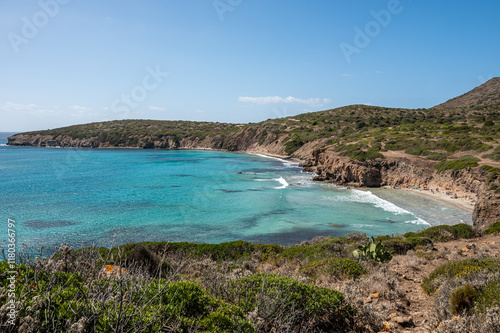 Fototapeta Naklejka Na Ścianę i Meble -  The beautiful beach of Turri in Sant'Antioco with the turquoise and crystalline sea