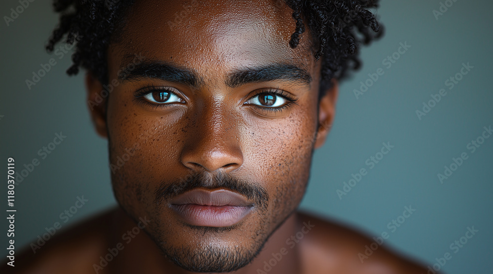 Fototapeta premium a handsome 28 year old man, of African ethnic origin, with dark skin, no freckles, very short frizzy hair