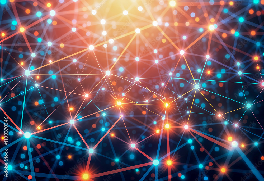 Fototapeta premium Abstract glowing network of interconnected points on a dark background