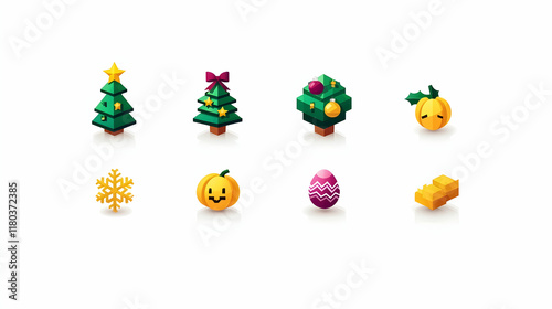 Pixel art Christmas icons set on white background. photo