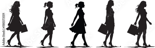 Black silhouettes of beautiful womans on white background, Vector illustration.