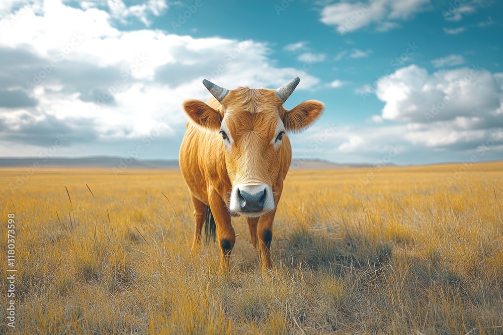 A brown cow standing on top of a grassy field A brown cow standing on top of a grassy field