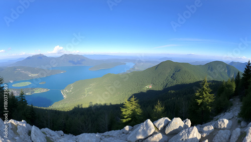 Panoramic view of Lake Bled from Mt. Osojnica, Slovenia photo