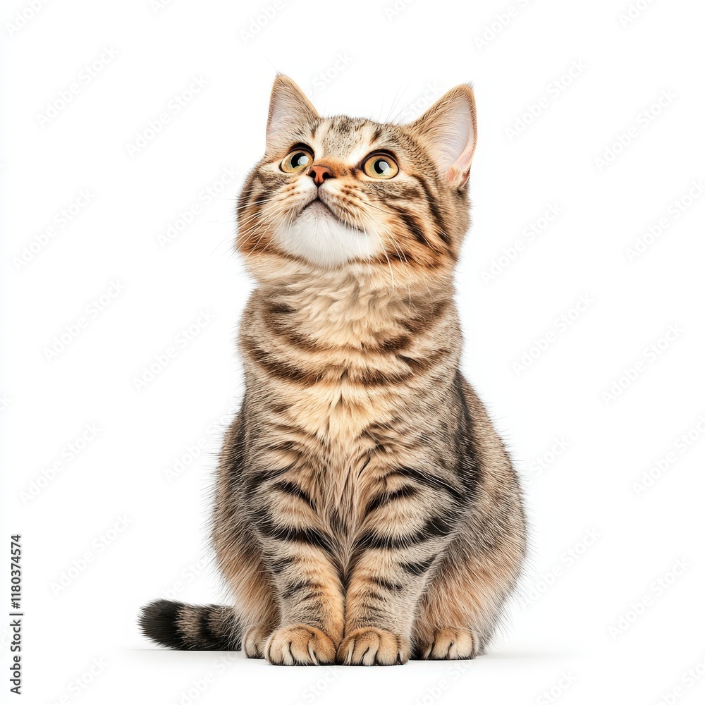 A curious tabby Donskoy cat looking up with delightful expression, showcasing its striped fur and playful demeanor. A curious tabby Donskoy cat looking up with delightful expression, showcasing its striped fur and playful demeanor.