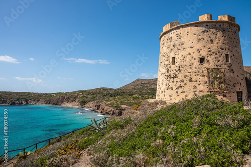 The Canai Tower in the wild landscape of the island of Sant'Antioco photo