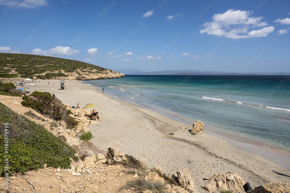 Coaquaddus beach in Sardinia with turquoise sea on a sunny day