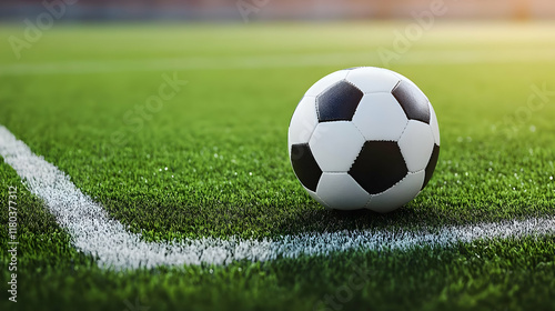 Soccer Ball on Green Field 3D Illustration