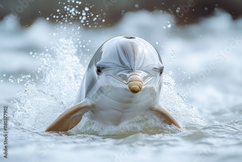 Close-up shot of a dolphin swimming in the ocean photo