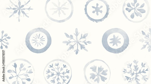 Winter design, snowflakes, circles, graphic, background, light blue, digital art, patterns. photo