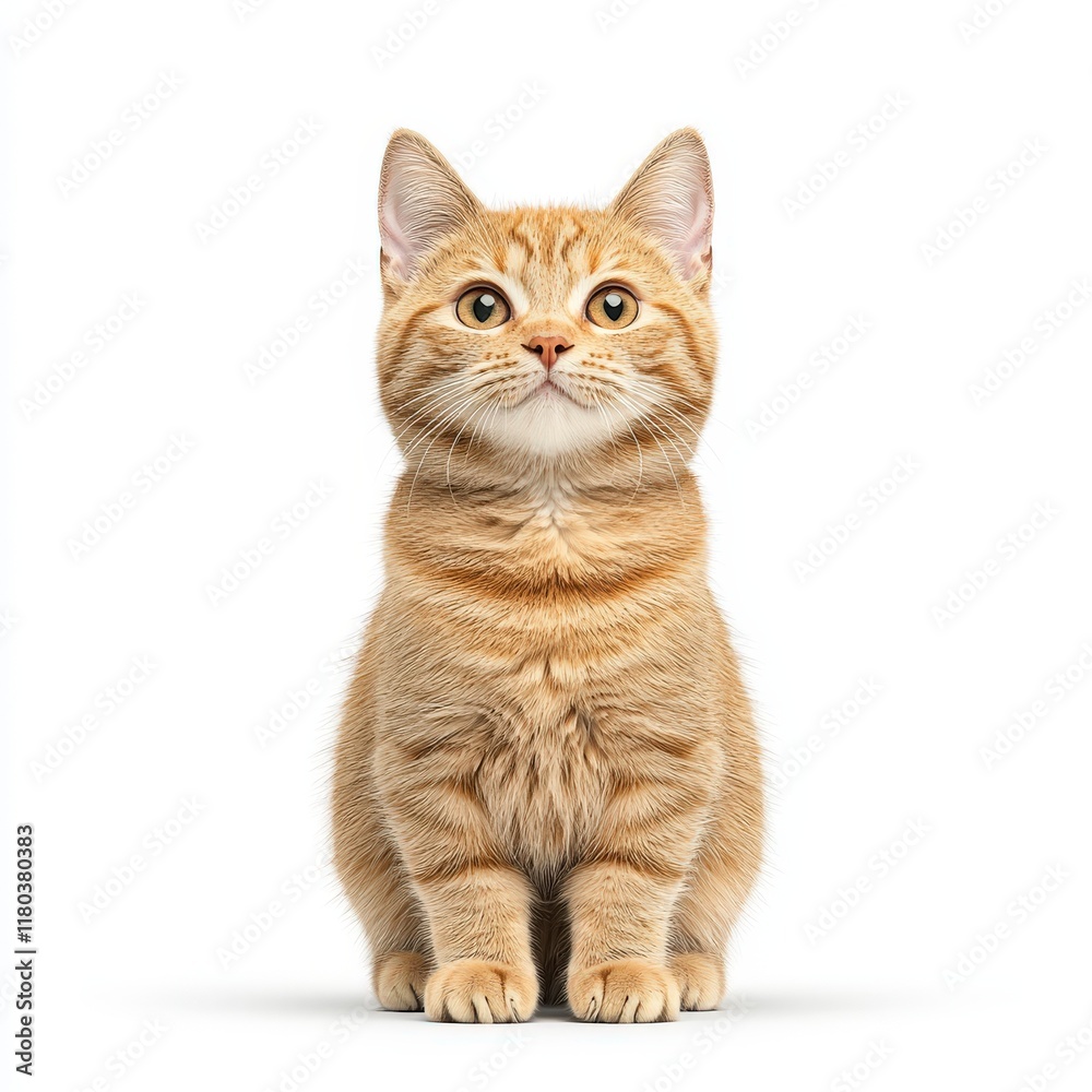A cute, fluffy orange tabby Wirehair cat sitting upright, looking directly at the camera with an inquisitive expression. A cute, fluffy orange tabby Wirehair cat sitting upright, looking directly at the camera with an inquisitive expression.