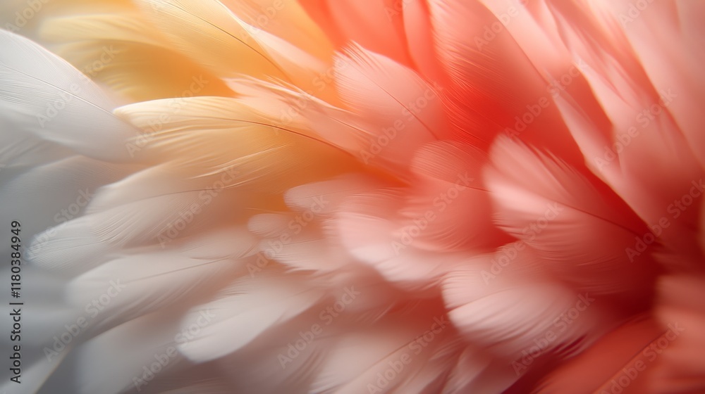 Soft feathers burst with a gradient blend of pink, orange, and white hues, creating a vibrant and delicate pattern. Soft feathers burst with a gradient blend of pink, orange, and white hues, creating a vibrant and delicate pattern.