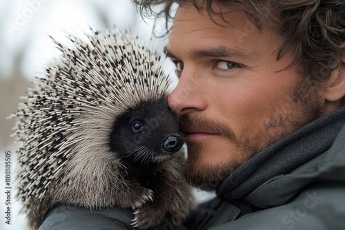A person cradling a hedgehog in their arms, highlighting the unique bond between humans and animals