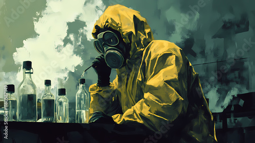 Meth lab bust, chemicals and danger, clandestine operation exposed. Crystalpath. Illustration