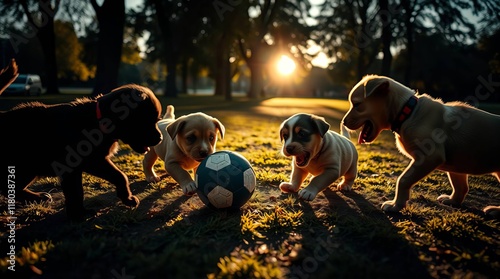 cute pappy dogs playing in the park