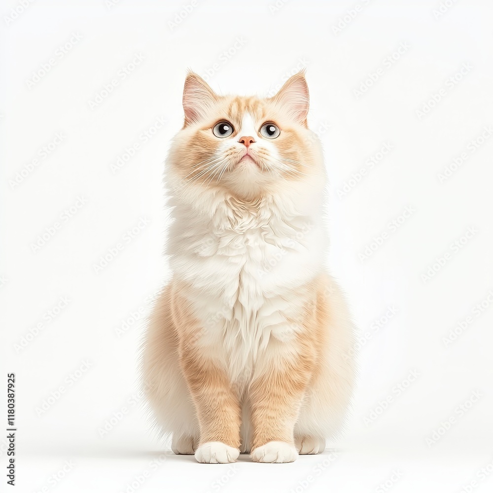 A fluffy cream-colored Ragdoll cat sits gracefully, gazing upward with curious blue eyes. A perfect pet portrait for animal lovers. A fluffy cream-colored Ragdoll cat sits gracefully, gazing upward with curious blue eyes. A perfect pet portrait for animal lovers.