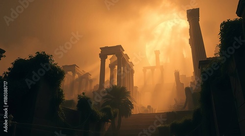 sunset over the old town ruins