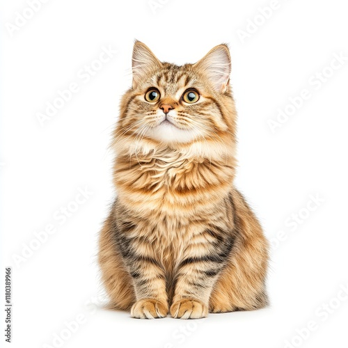 A fluffy, majestic Highlander cat with stunning features, showcasing its playful and curious nature.