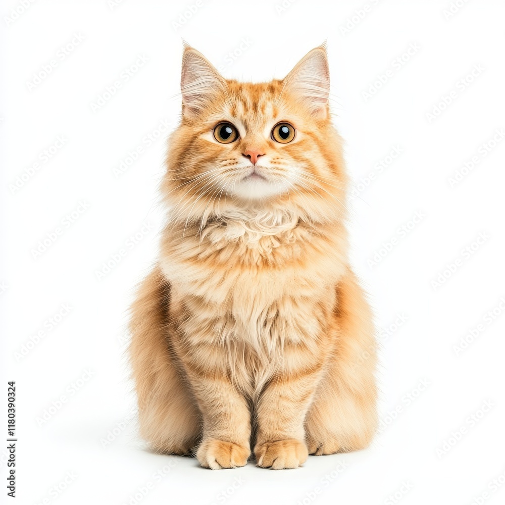 A fluffy orange RagaMuffin cat sits upright with expressive eyes, showcasing its playful and curious personality. A fluffy orange RagaMuffin cat sits upright with expressive eyes, showcasing its playful and curious personality.