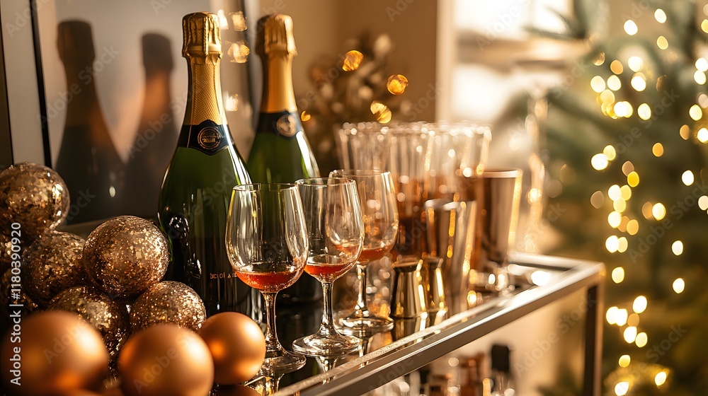 Festive Holiday Celebration with Wine and Champagne - Cozy Ambiance for Entertaining Festive Holiday Celebration with Wine and Champagne - Cozy Ambiance for Entertaining