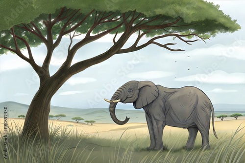 Lonely elephant on tree photo