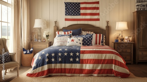Patriotic Bedroom Decor: American Flag Bedding and Rustic Charm