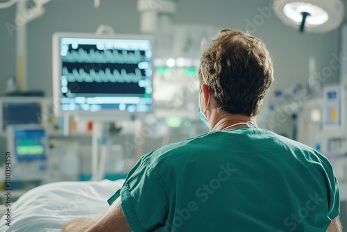 Healthcare professional monitors patient vitals in a critical care unit during a night shift