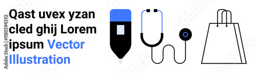 IV drip, stethoscope, and shopping bag in modern flat design. Ideal for healthcare, medical services, online shopping, retail business, education graphic design advertisements. Landing page