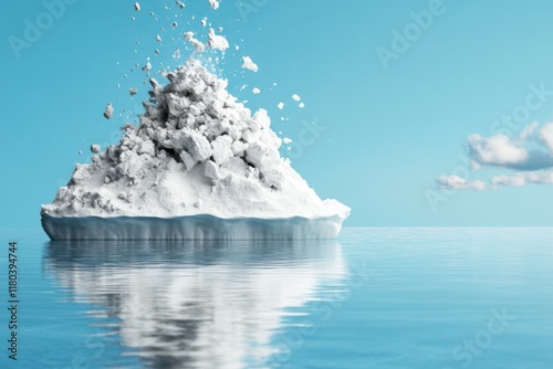 Iceberg calving dramatically into the clear sea on a bright sunny day in natures splendor photo