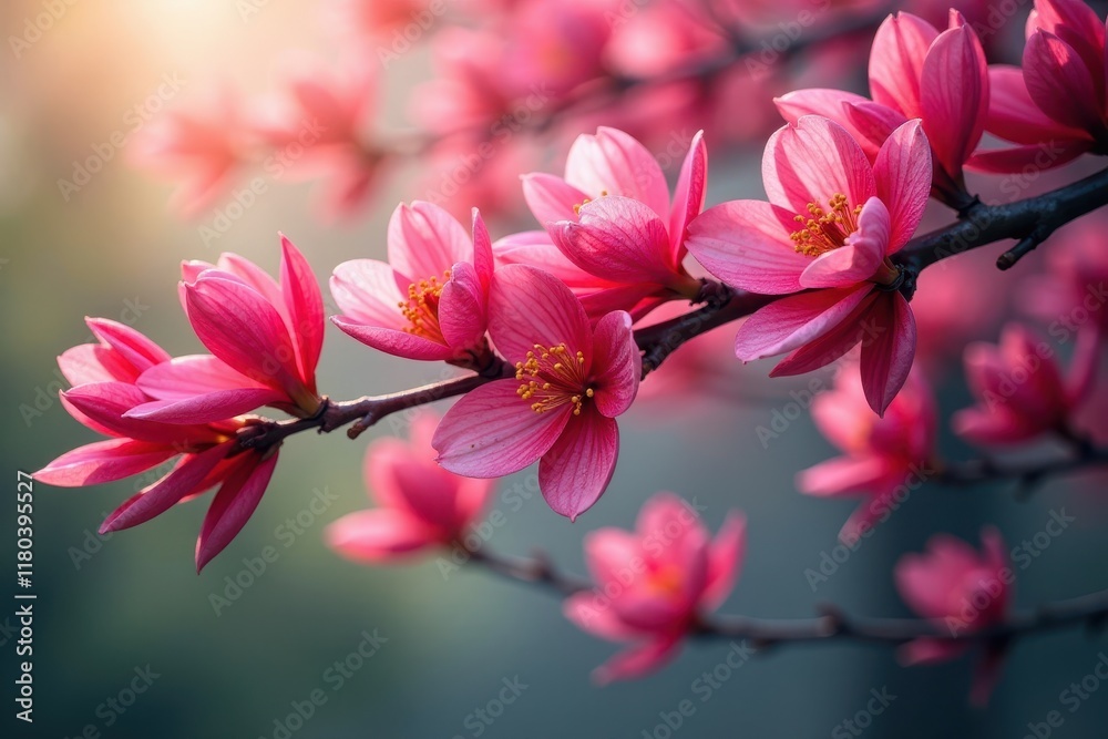 Vibrant petals unfolding on a majestic tree branch, tree blossoms, natural beauty Vibrant petals unfolding on a majestic tree branch, tree blossoms, natural beauty