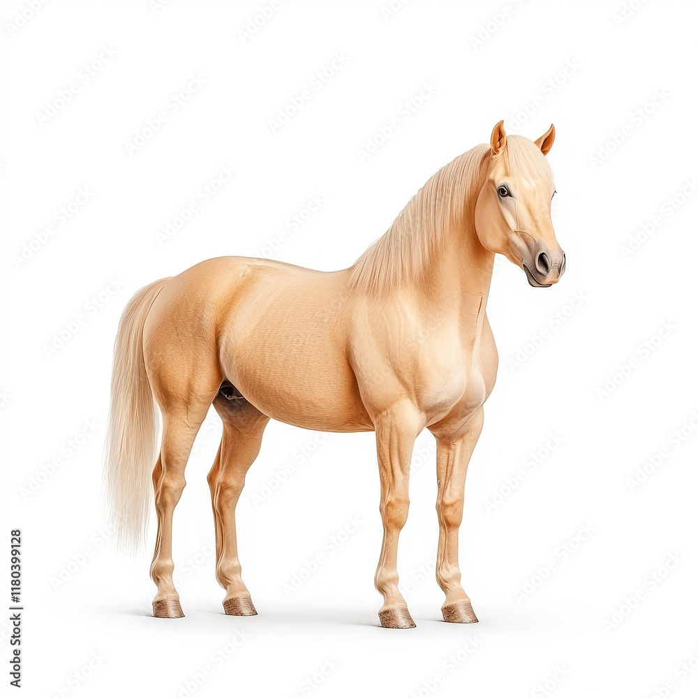 Obraz premium A stunning golden Norwegian Fjord horse standing majestically, showcasing its beauty and elegance in a serene setting.