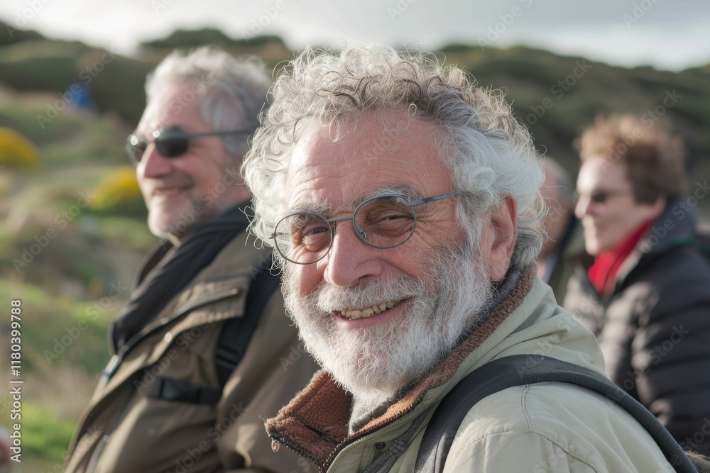 Portrait of a happy senior man with a white beard, wearing sunglasses, looking at the camera. Portrait of a happy senior man with a white beard, wearing sunglasses, looking at the camera.
