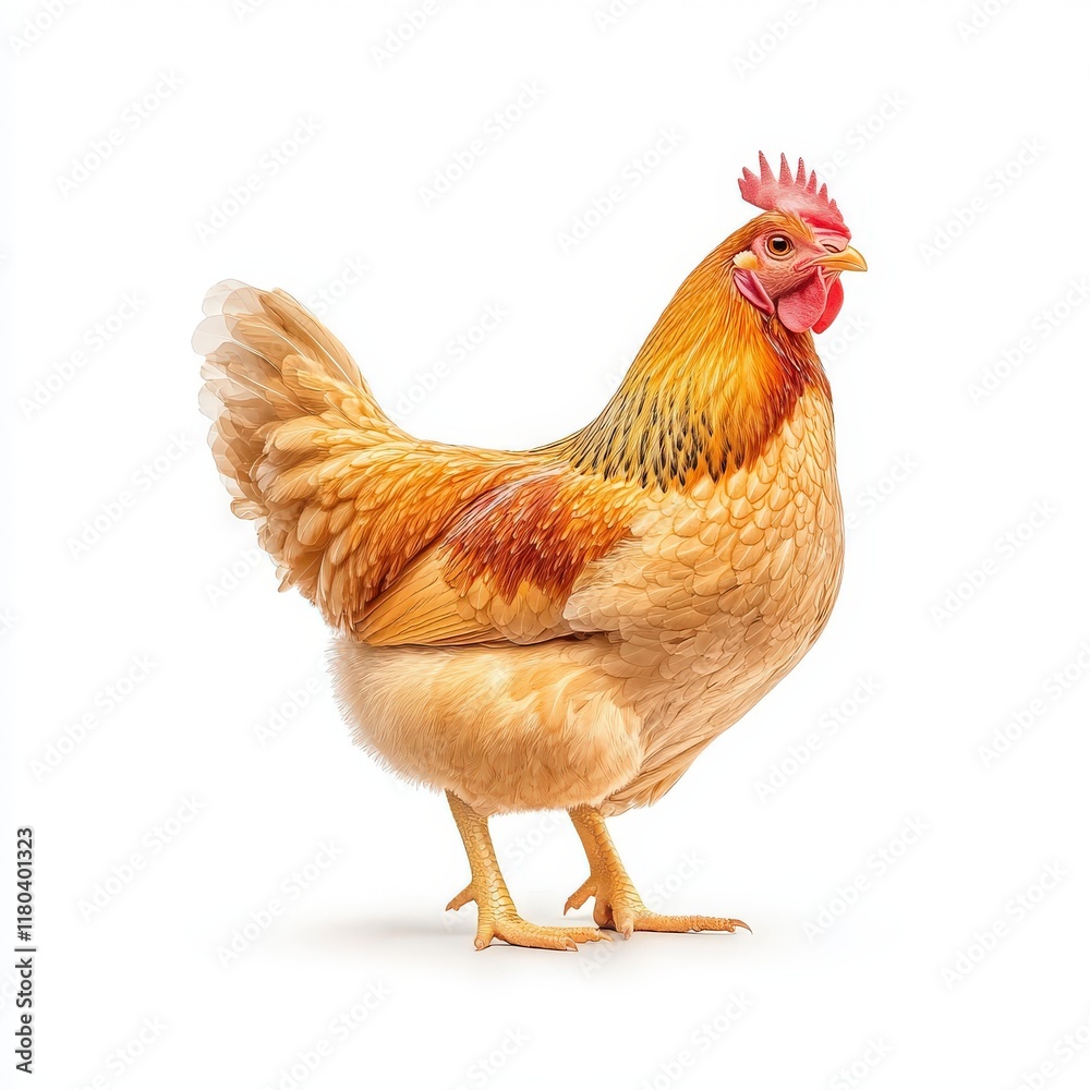Fototapeta premium A beautiful Sussex chicken standing gracefully, showcasing its vibrant feathers and charming personality.