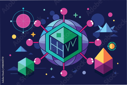 hmpv virus hmpv virus abstract geometric shapes bioluminescent dark background symbol of hope medical research clipart vector