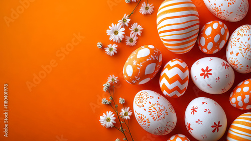 Colorful easter eggs and daisies creating a vibrant spring display for festive celebrations and traditions photo