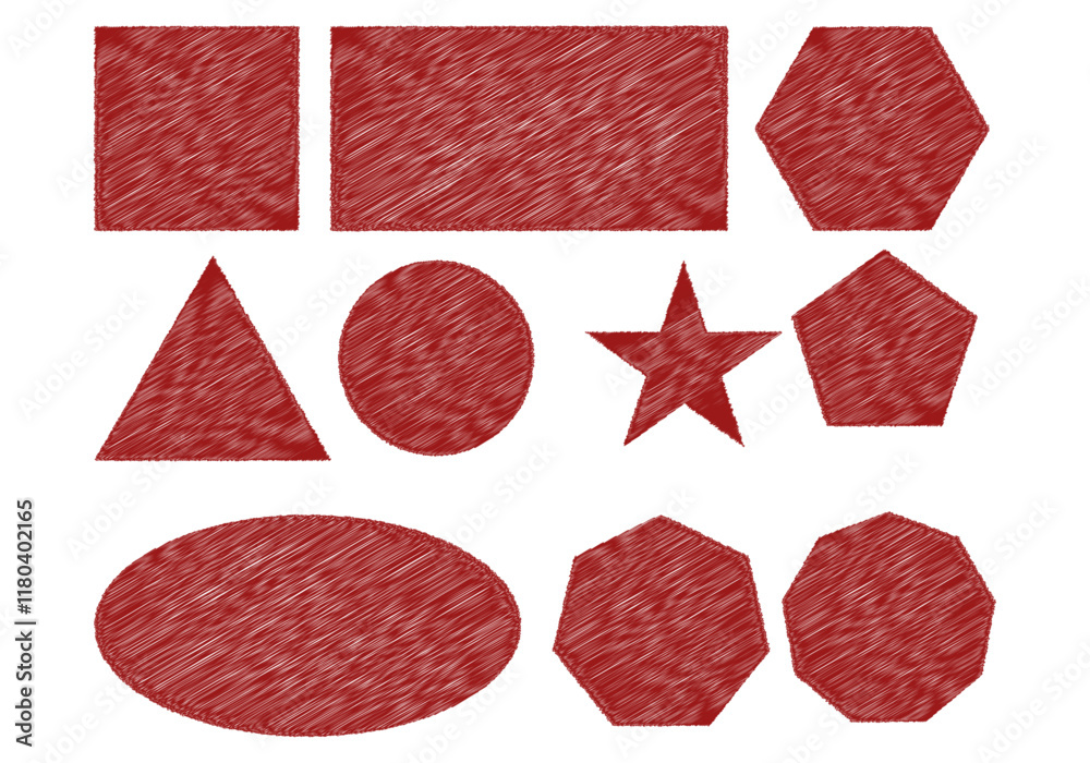 Hoja de iconos de formas geométricas rojas de garabato