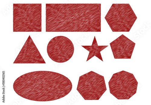 Hoja de iconos de formas geométricas rojas de garabato