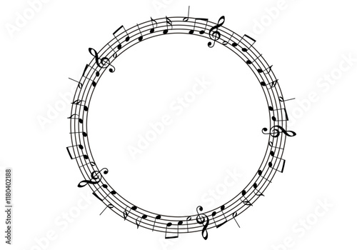 Marco circular negro de pentagrama musical 