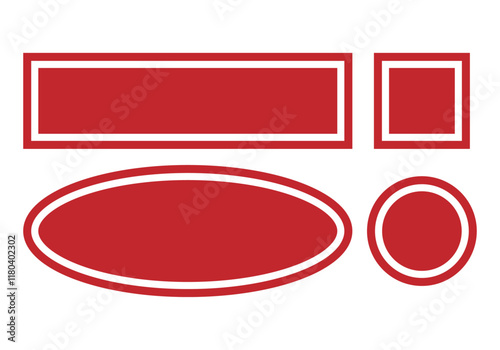 Cartel rojo vacío rectangular, cuadrado, ovalado y circular