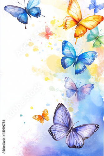 Borboletas coloridas sobre um fundo branco ilustração em aquarela